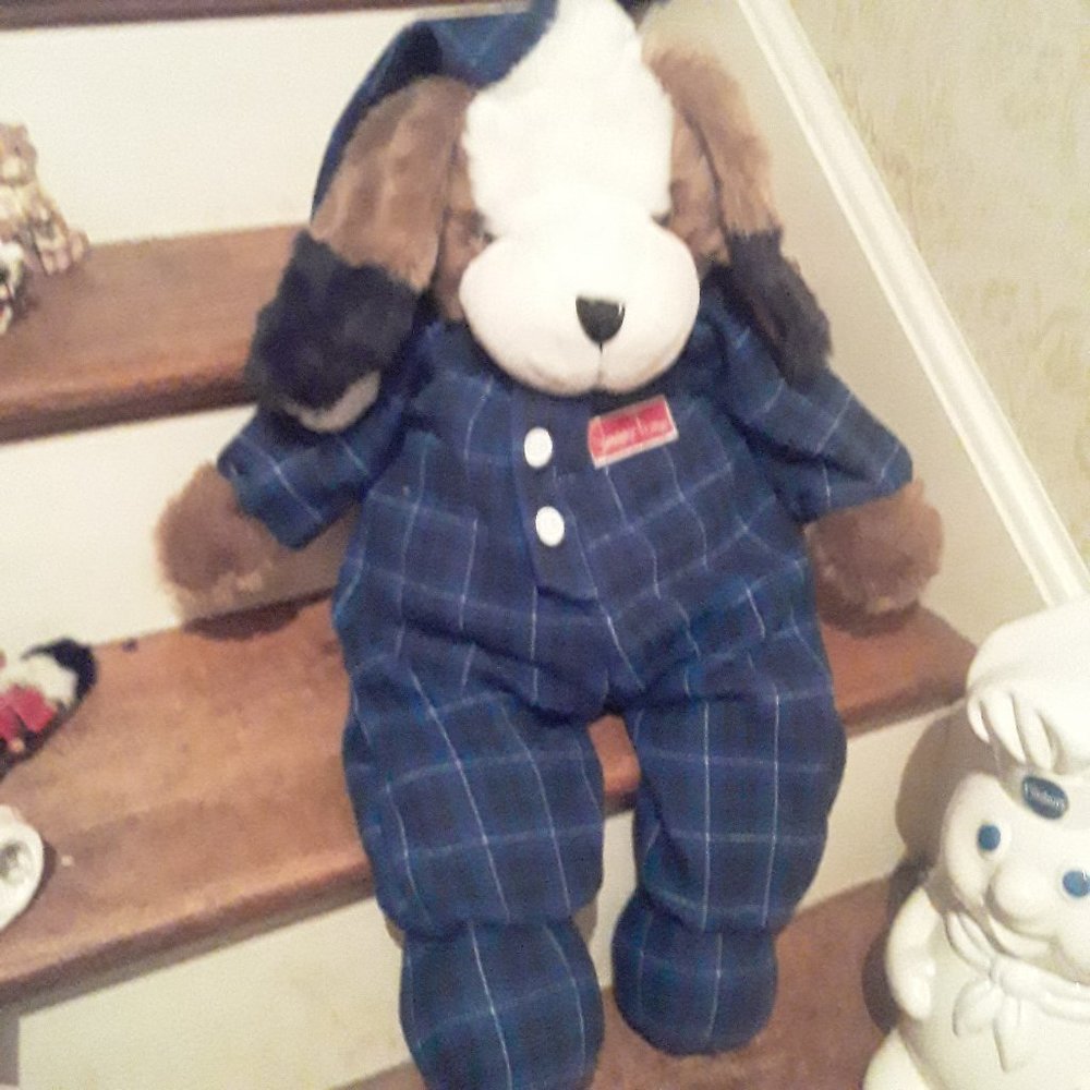 Vintage Sleepy Time Puppy Austrian Shepard dog wearing PJs large 24 in